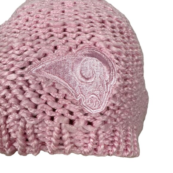 Reebok Women's Pink Knit Beanie Rams Logo One Size Fits All 100% Acrylic - Picture 2 of 8